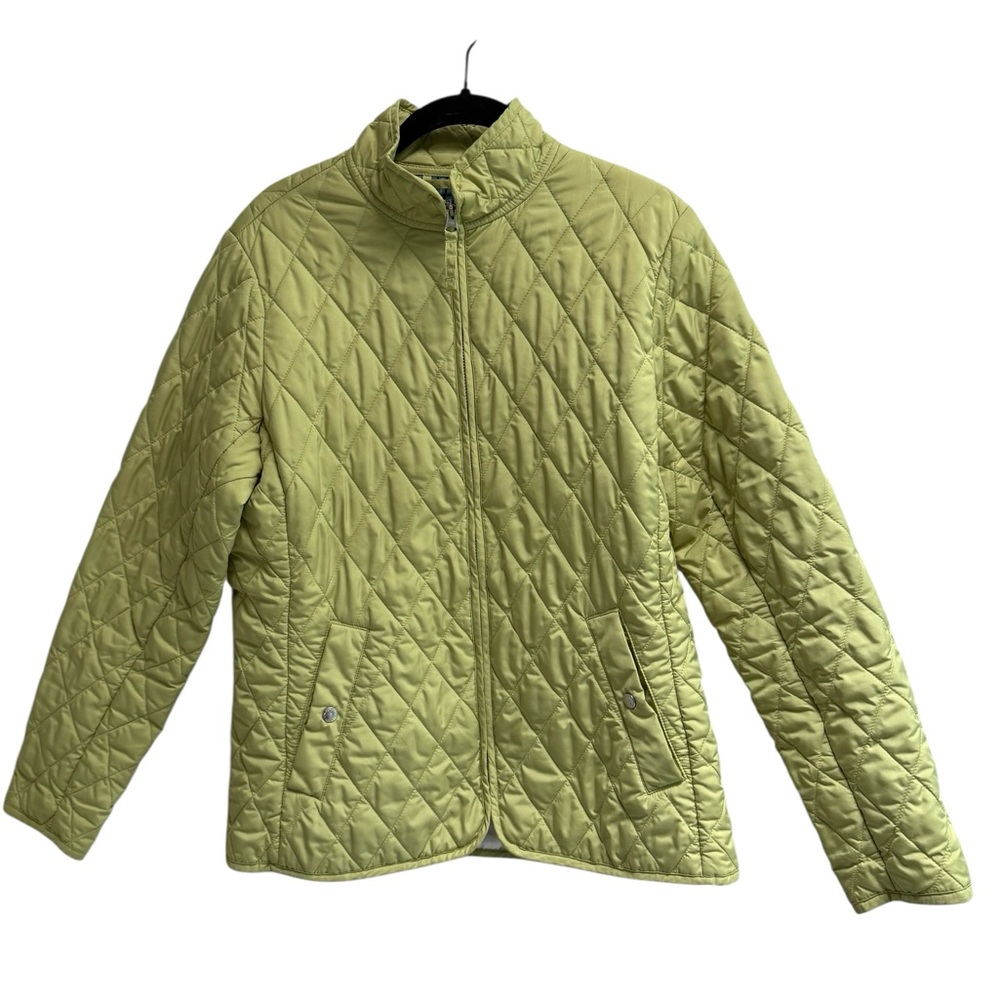 LANDS’ END Women’s Lime Green Quilted Zip Up Jacket - Size Small